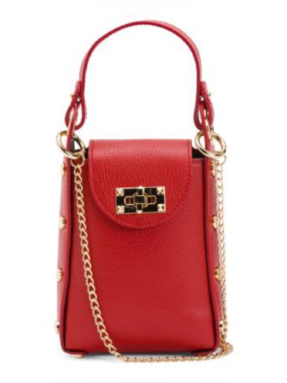 Anna Paola /Red Pebbled Leather Mini Crossbody Bag with Gold Chain - NWT Italy